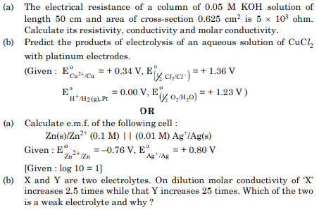 The electrical resistance of a column of 0.05 M KOH solution of